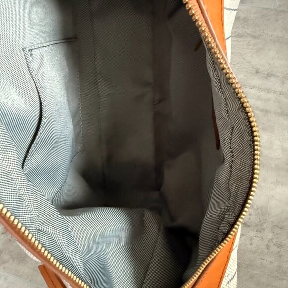 FOSSIL Tan W/ Blue Stripes HANNAH HOBO Canvas & Leather Shoulder Bag - Picture 15 of 16